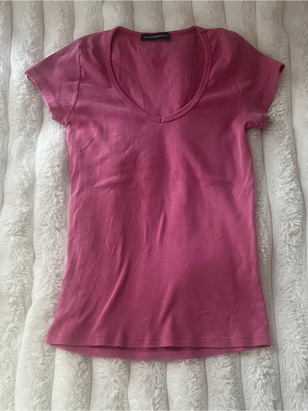 Brandy Melville Fitted Scoop Neck Tee in Rose Pink